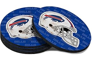 Malogtan Coasters for Drinks，Cup Coasters Set of 4 for Tabletop,Coffee Table，Blue White Design Drinking Coaster for Sport Football Fans，Non-Slip Rubber Base - 4 Inches