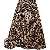 GORGLITTER Women's Cheetah Leopard Pleated Maxi Skirts Fall Dressy Animal Printed High Waisted Flowy Long Skirts Trendy
