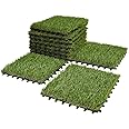 XLX TURF Artificial Grass Turf Tiles Interlocking Set 12 Pieces, Square Fake Grass Tiles Self-draining for Pet Indoor/Outdoor Flooring Decor, 12"x12", 8 Buckle Systerm