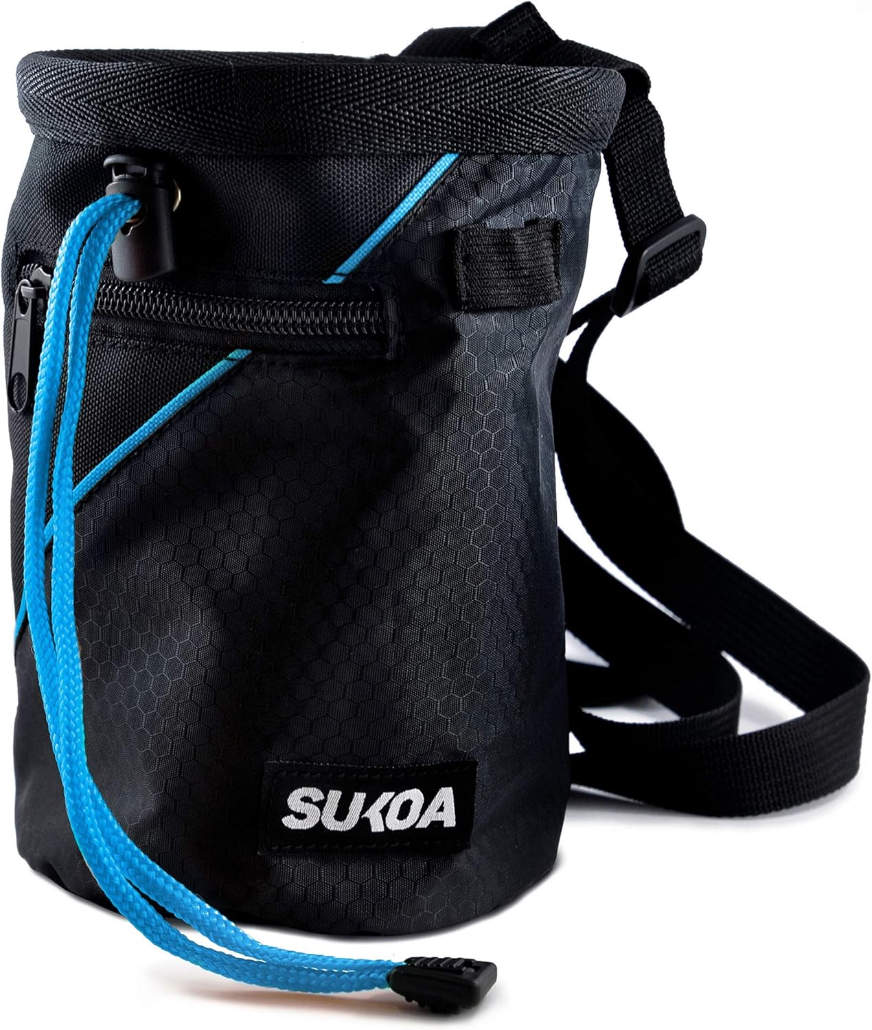 Sukoa Chalk Bag for Rock Climbing - Bouldering Chalk Bag Bucket with Quick-Clip Belt and 2 Large Zippered Pockets - Rock Climbing Gear Equipment (Blue) : Sports & Outdoors