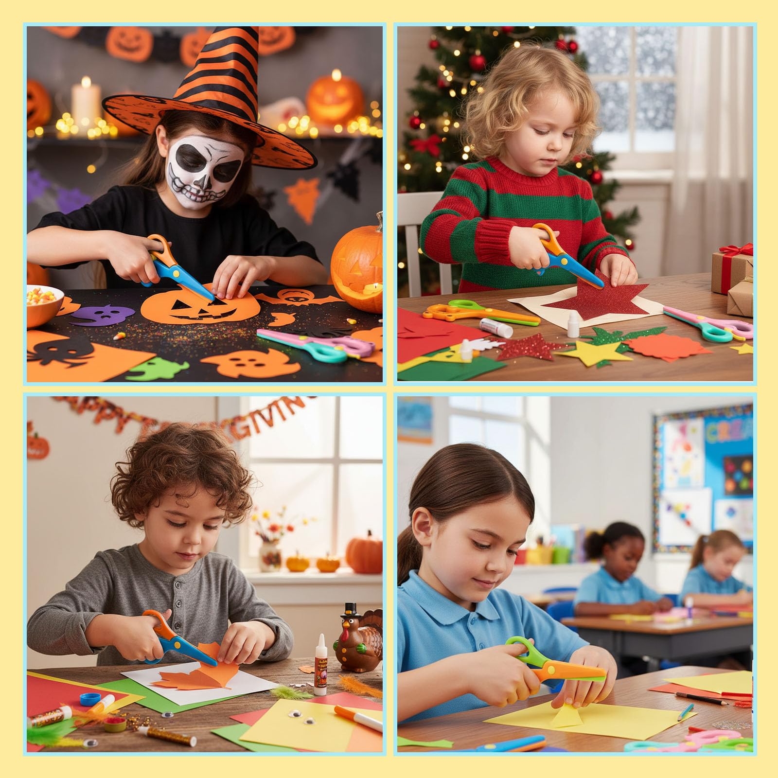 LOVESTOWN Toddler Scissors, 4PCS Blunt Tip Adaptive Safety Scissor for Kids & Children, Playdough Tools Cutting Skills Preschool Hand-Eye Coordination Training Activity, DIY Craft Supplies,Cute Design