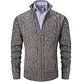 VtuAOL Men's Cardigan Sweaters Full Zip Sweaters Stand Collar Casual Knitted Cardigan with Pockets