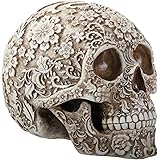 SUMMIT COLLECTION Day of The Dead 8 Inch White and Light Brown Colored Floral Human Skull Collectible