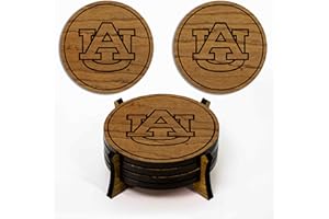 LazerEdge Auburn Tigers Wooden Coaster Set - Cherry Wood - Officially Licensed Product - 4-Pack