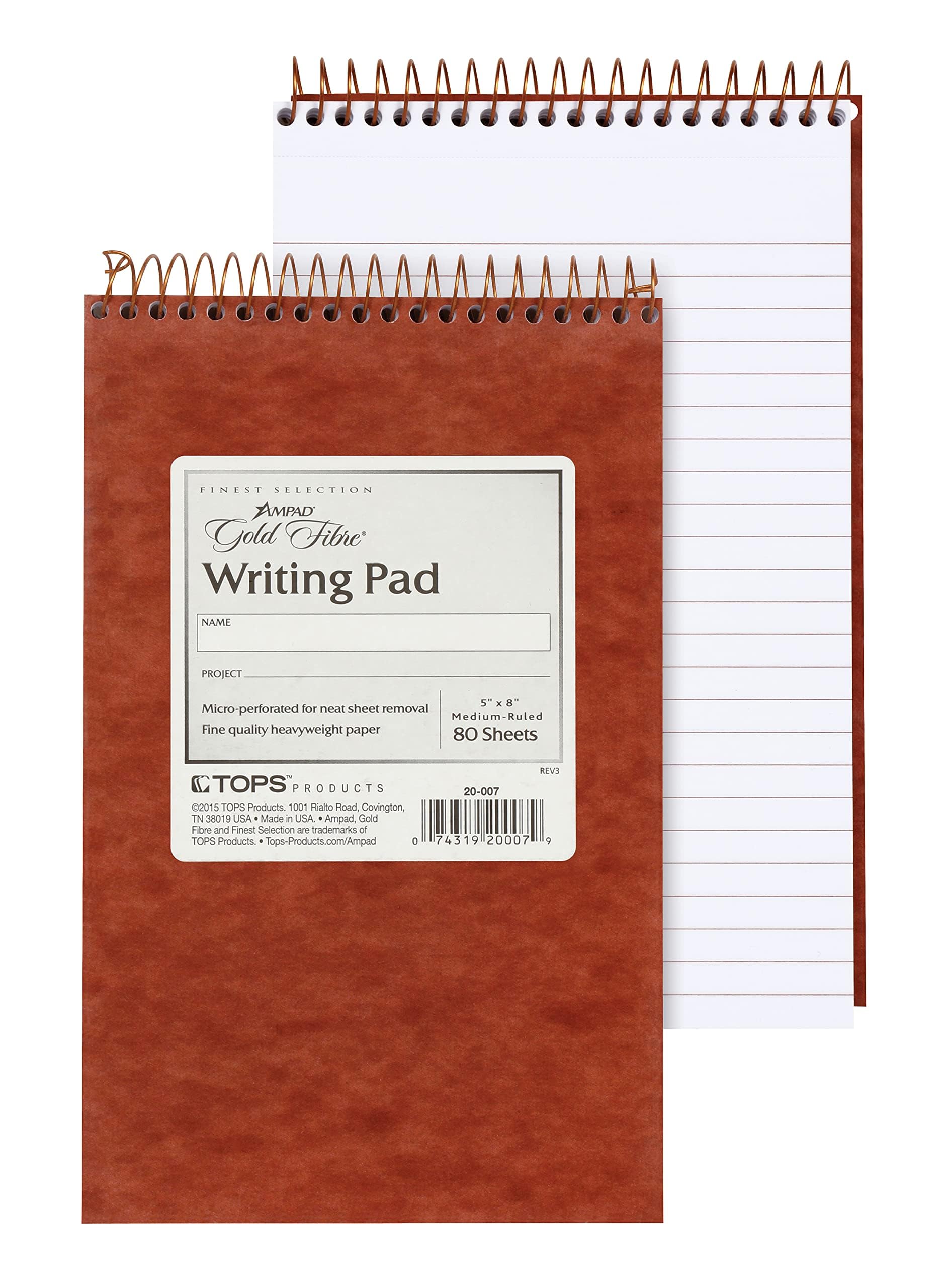 Ampad Gold Fibre Retro Writing Pad, Red Cover, Ivory Paper, 5 x 8, Medium Rule, 80 Sheets, 1 Each (20-007)