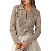 ANRABESS Womens Cable Knit Sweaters Long Sleeve V Neck Sweater Tops Casual Pullover Polo Shirts 2025 Fall Fashion Outfits