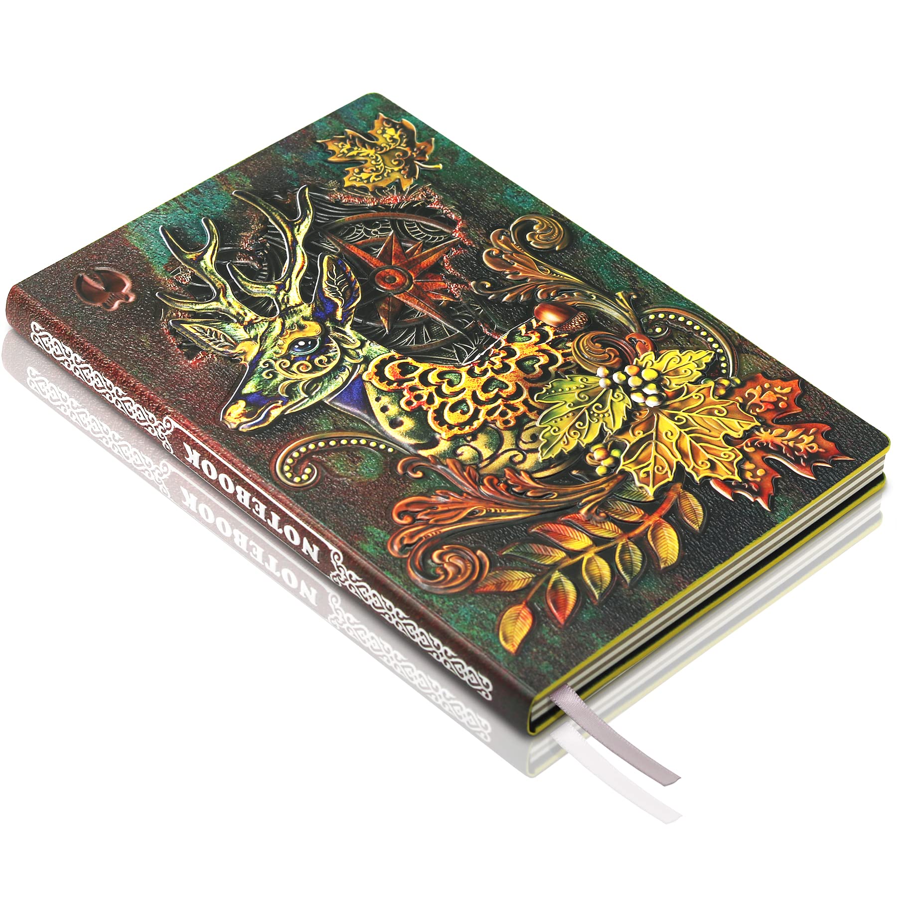 Deer Embossed Leather Journal Notebook - 3D Handmade Vintage Deer Journals Travel Diary with Lined Paper Antique leather sketchbook Writing Journals Deer Gift for Women & Men (A5, Multicolor)