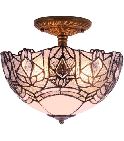 WERFACTORY Tiffany Ceiling Light Fixture Sea Blue Stained Glass