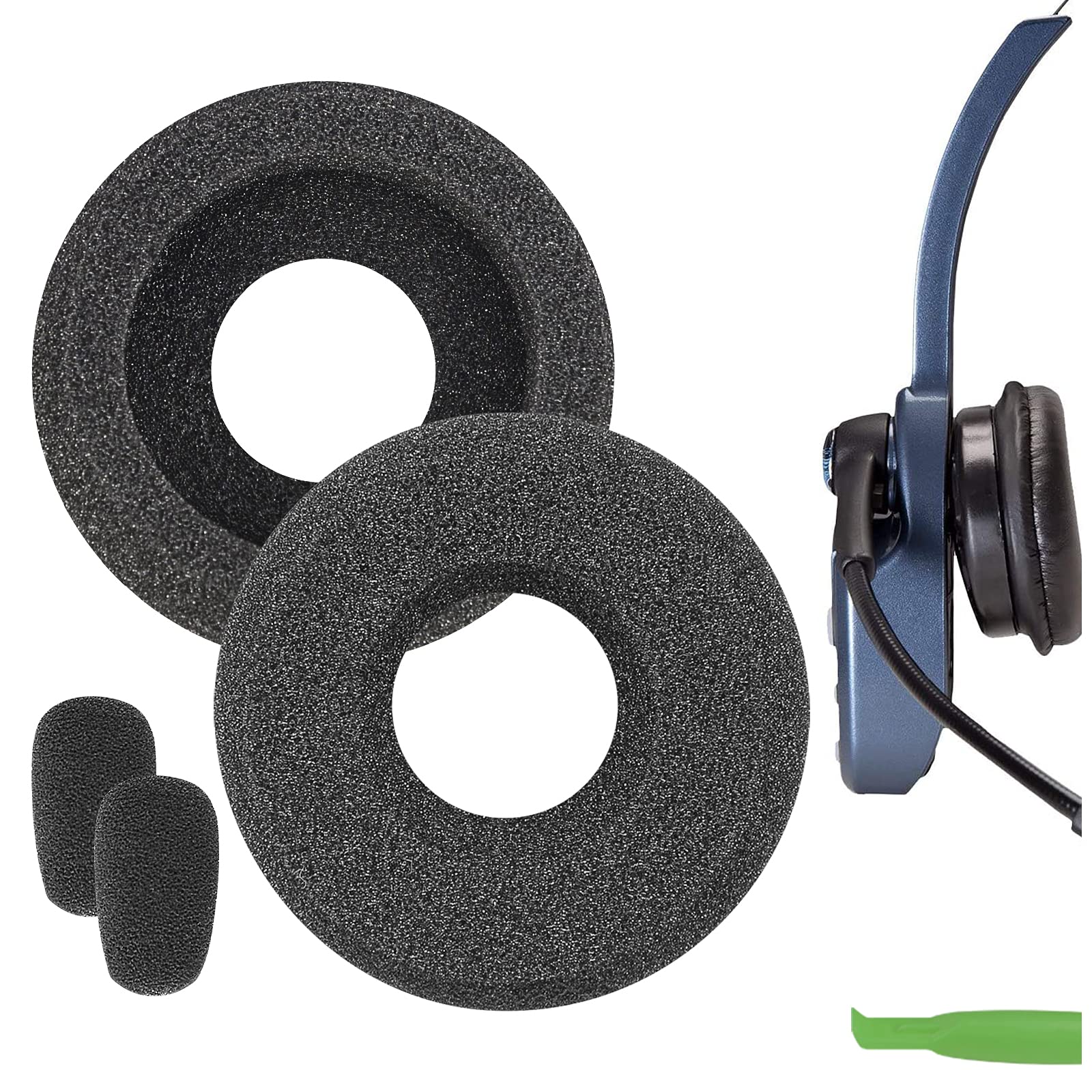 Geekria Comfort Foam Replacement Ear Pads and Mic Windscreen Set, Compatible with BlueParrott B250/ XT/XTS/XTPlus, B150, Jabra PRO 9450, 9460, 9465, 9470 / UC Voice 550 Headphones (Black)