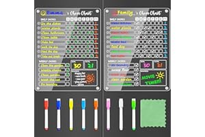 PigPotParty Acrylic Magnetic Chore Chart for Kids on Fridge – 2 Pack 9.5"x12" Weekly Dry Erase Chore Board with 8 Fine Tip Co