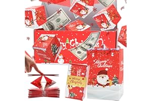 RAIN BUNNY Surprise Gift Box Explosion for Money, Unique Folding Bouncing Red Envelope Gift Box with Confetti, Cash Explosion Luxury for Birthday Anniversary Valentine Proposal (15 Bounces) (Red Christmas)