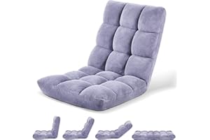 Murago Folding Floor Chair with Back Support for Adults, Adjustable Japanese Meditation; Portable Gaming Chair Recliner Seat with Comfy Cushion, for Teens, Light Grey
