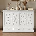 MERITLINE Farmhouse Murphy Bed Full Murphy Bed with Storage Drawer and Charging Station,Pine Wood White Murphy Bed Cabinet Folding Murphy Chest Bed Queen Size Adults Murphy Bed Unit