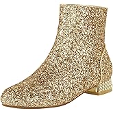 FIFSY Women Sequin Ankle Boots Low Heel Sparkly Glitter Booties