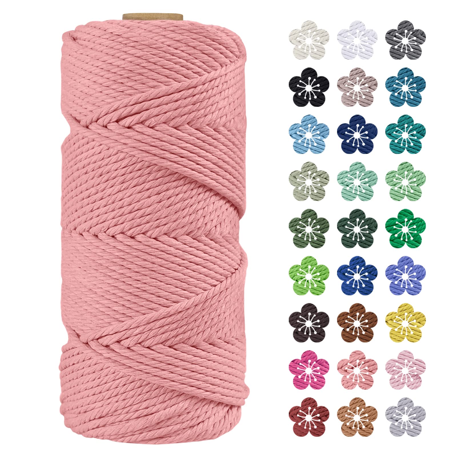 LEREATI Macrame Cord 4mm x 100m, Thick Macrame Rope Natural Cotton Rope Craft String, 4 Strand Twisted Cotton Cord Yarn for DIY Plant Hanger, Wall Hanging, Christmas Decoration (Flesh pink) — image 1