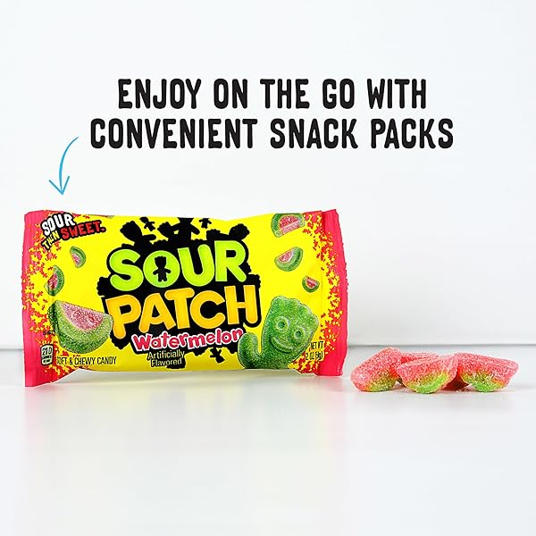 SOUR PATCH KIDS WATERMELON SOFT & CHEWY GUMMY CANDY, BULK CANDY, 24 – 2 OZ BAGS