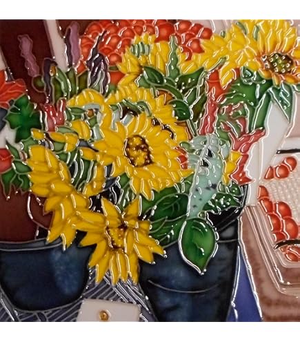 Amazon.com: Sunflower Hand Painted Ceramic Art Tile 8x8 inches