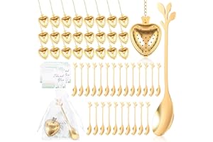 KHZSPP 25Sets Bridal Shower Tea Party Favors for Guest,Heart Tea Infuser Steeper for Loose Tea with Teaspoon Organza Bags and