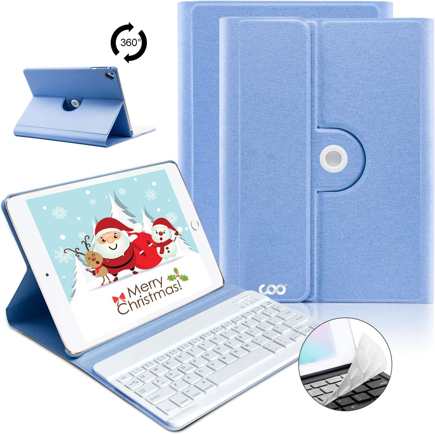iPad Keyboard Case 9.7 for iPad 2018 (6th Gen), iPad 2017(5th,Gen), iPad Pro 9.7, iPad Air 1/2 Slim Leather Folio Cover with Wireless Bluetooth Keyboard (Sky Blue)
