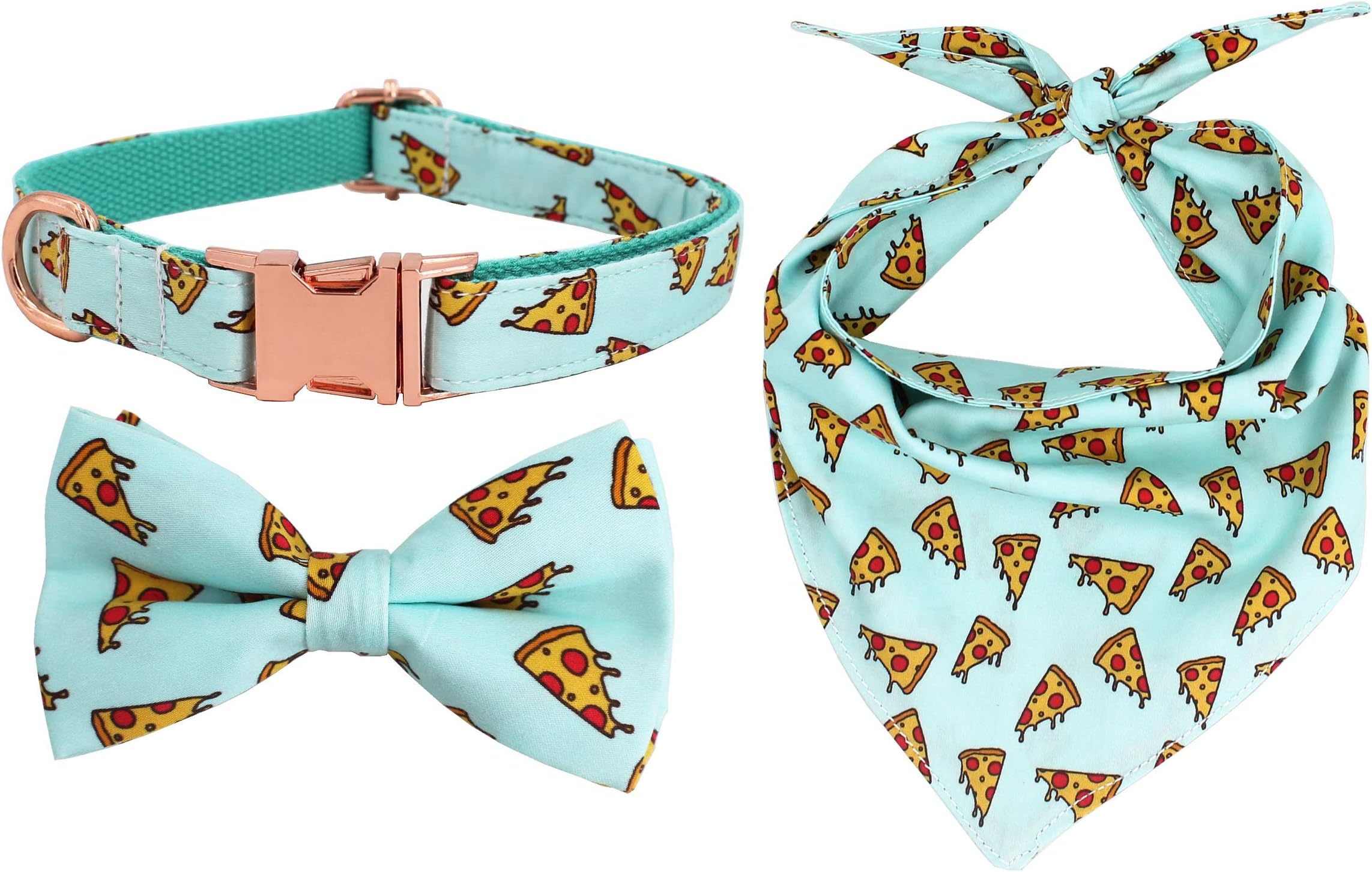 Free Sunday Pizza Dog Bow Collar and Bandana, Set for Pet