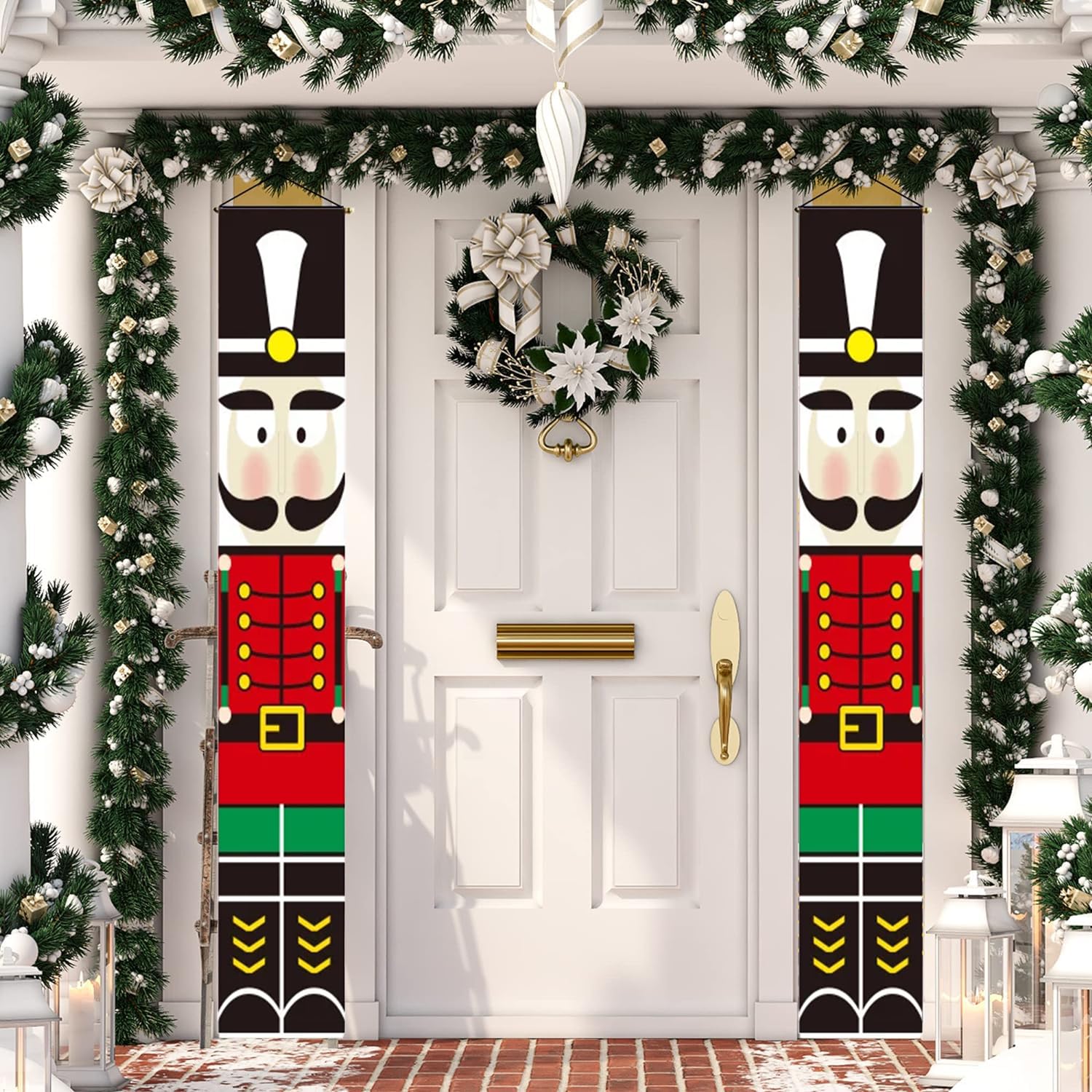 Festive Fix Life Size Nutcracker Christmas Banners – Set of 2 5ft Christmas Door Decorations, Waterproof & Fade-Resistant Outdoor Xmas Decor, Nutcracker Soldiers for Porch or Wall Display