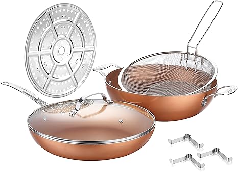 Amazon 揚げ鍋 セット Ih対応 フライパン 2役鍋 30cm 揚げかご付 蒸し器付 ガラス蓋付 食器洗い機対応 焦げ付き防止 5点セット フライパン オンライン通販