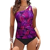 Talisea Two Piece Tankini Bathing Suit One Shoulder Swimsuit for Women Tummy Control Swimwear