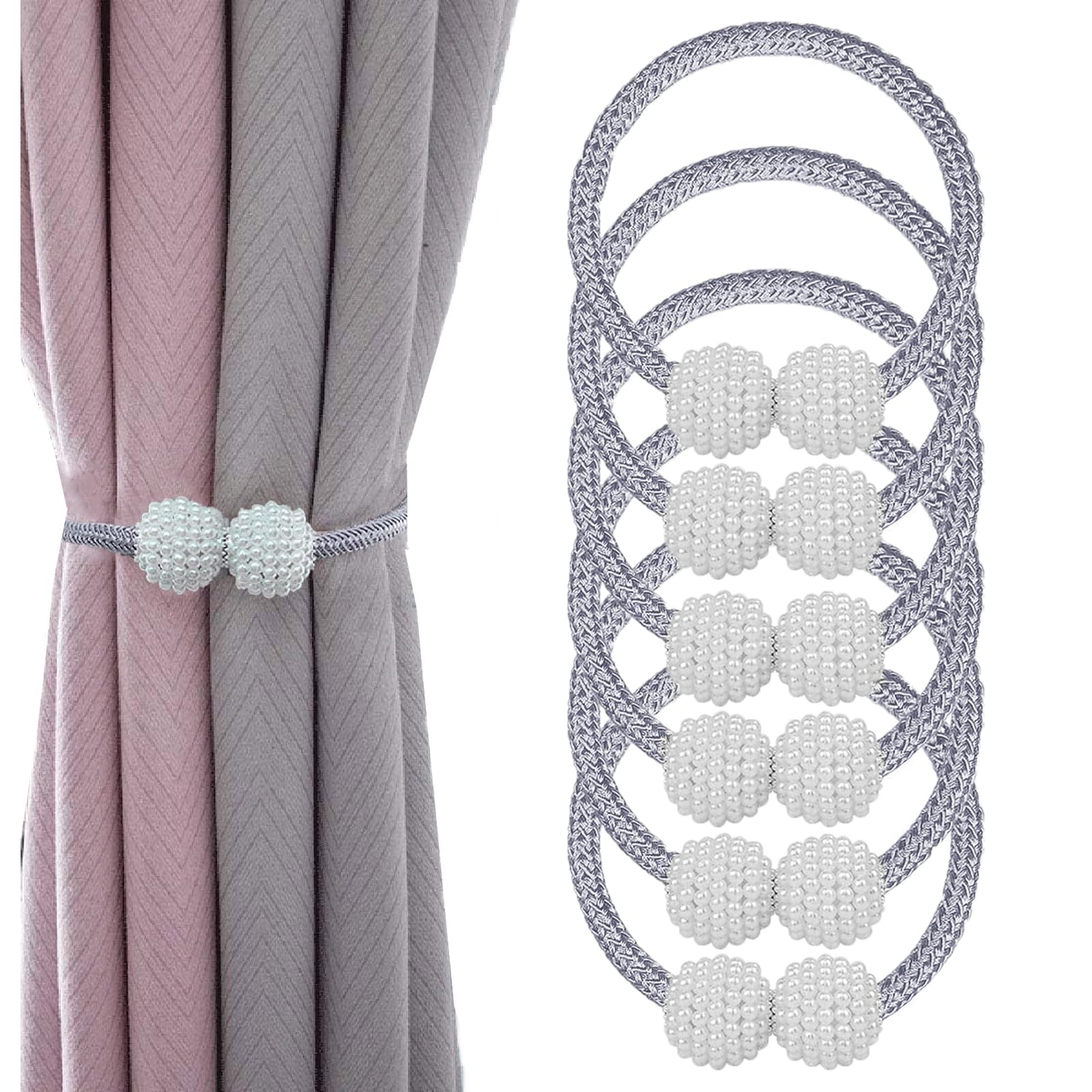 6 Pcs Magnetic Curtain Tiebacks - Modern Drape Holdbacks for Window Curtains