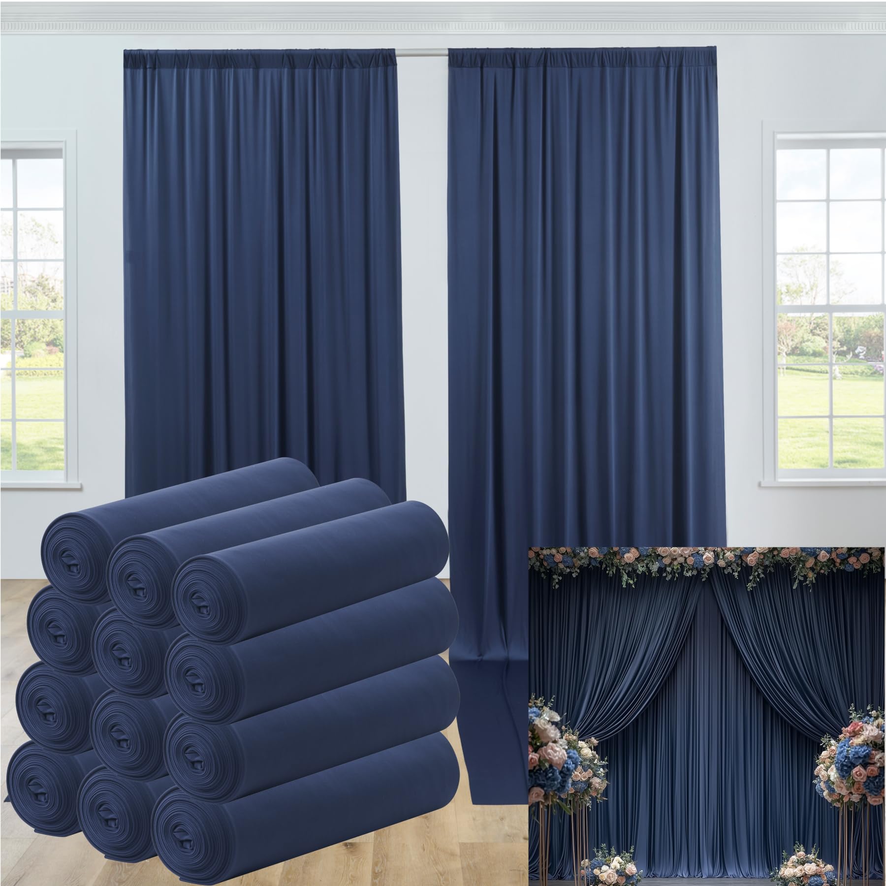 60ftx12ft Wrinkle Free Navy Blue Backdrop