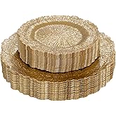 DaYammi 60Pcs Gold Plastic Plates-Elegant Gold Plates Disposable & Reusable-Heavy Duty Plastic Plates for Party Including 30 Dinner Plate, 30 Dessert Plate for Weddings,Dinner Parties