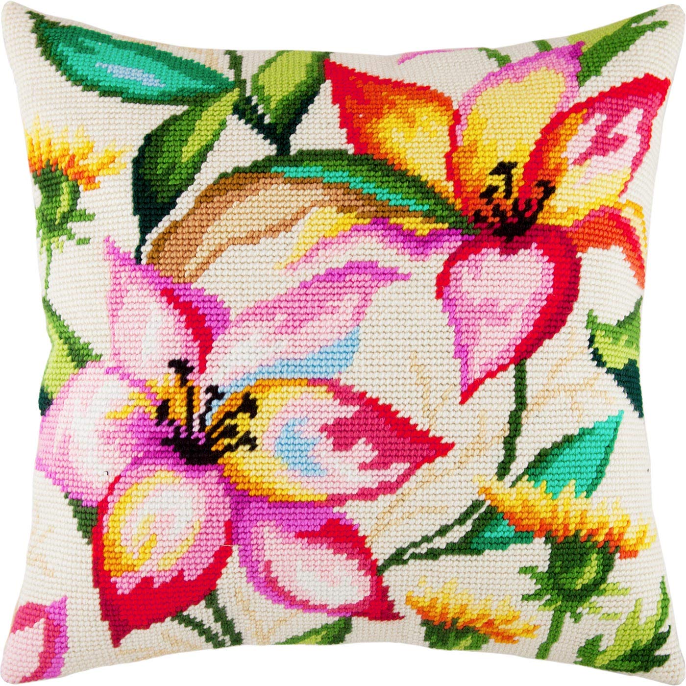 Brvsk Lilies in Watercolour. Embroidery Kit w/Printed Tapestry Canvas (40 × 40 cm) — Embroidery Cushion Kit for Creative Home Décor — Needlework Kit for Adult Beginners