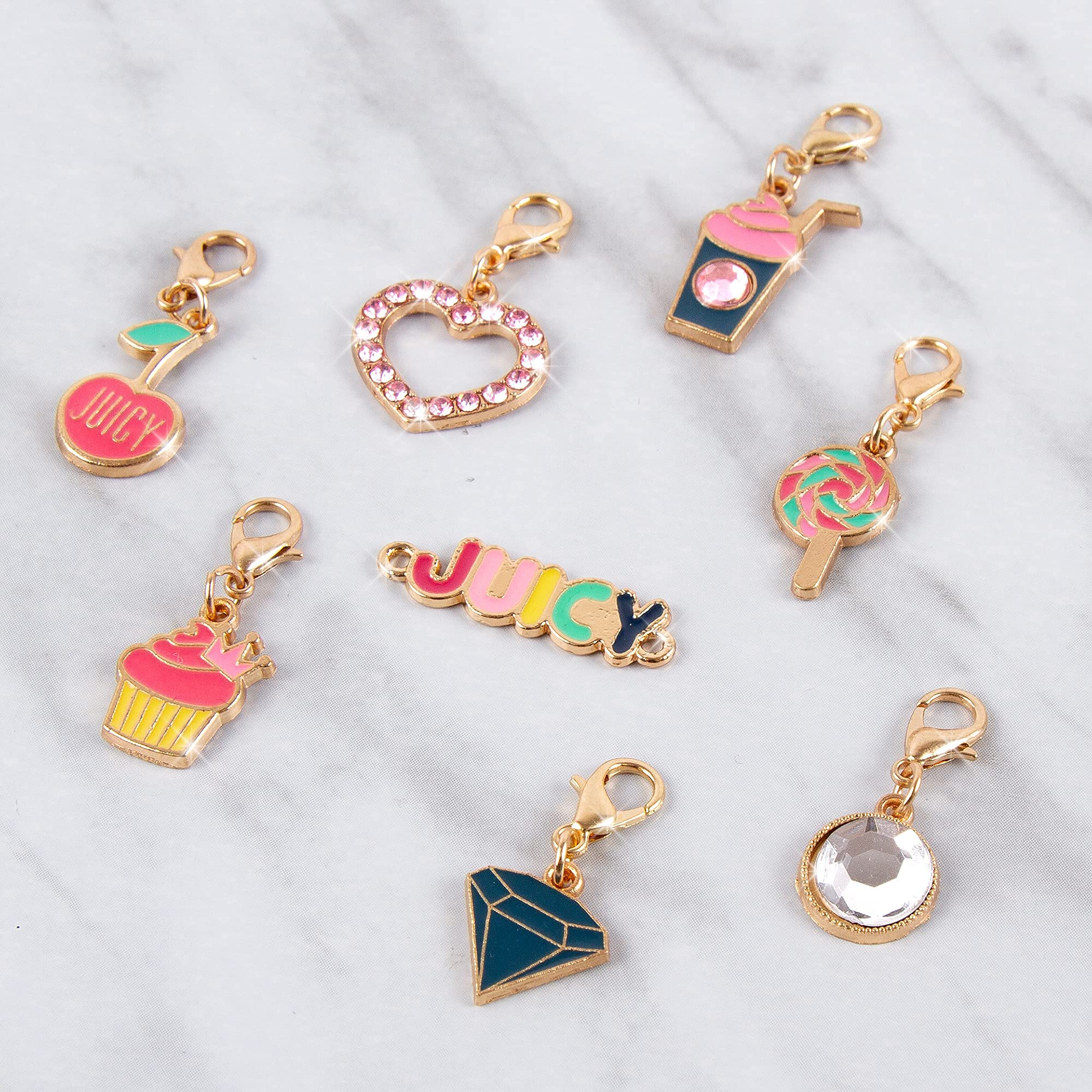 Make It Real Juicy Couture Pink and Precious Bracelets - DIY Charm Bracelet Making Kit - Friendship Bracelet Kit with Charms, Beads & Cords - Arts & Crafts Bead Kit for Girls - Makes 8 Bracelets