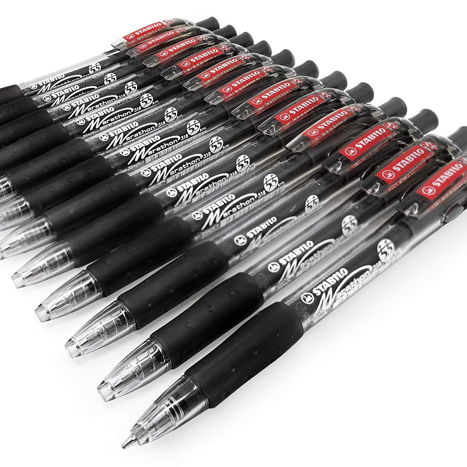 STABILO Marathon Retractable Ballpoint - Extra Large Ink Reservoir - Black - Pack of 12