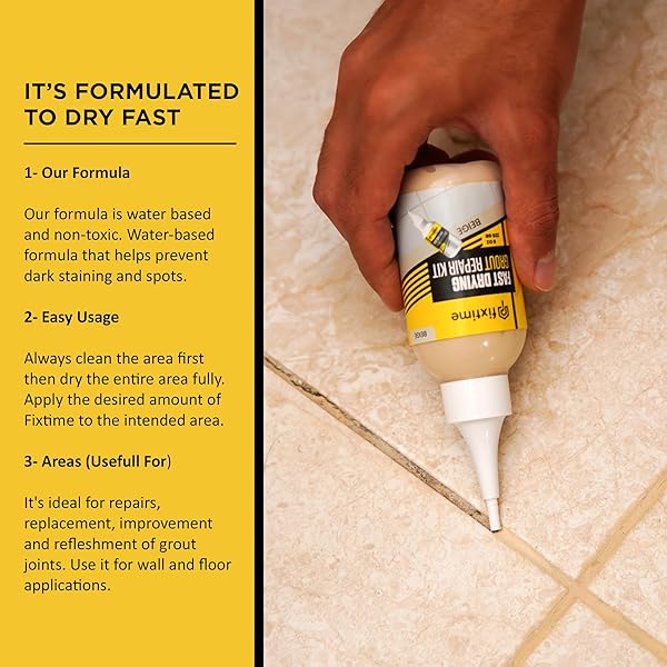 GROUT FILLER REPAIR KIT – CREAM BEIGE PREMIXED CRACK FILLER FOR FLOOR TILES – FAST DRYING GROUT SEALER WITH SPATULA – 8 OZ