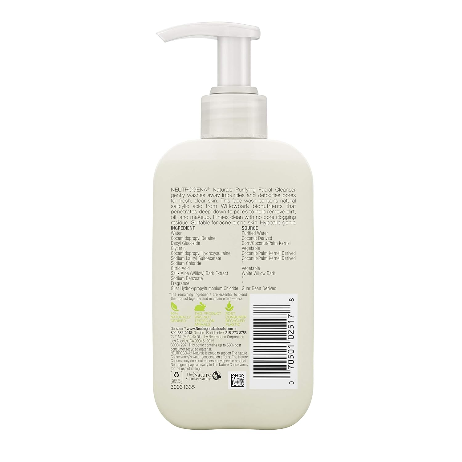 Neutrogena Naturals Purifying Daily Facial Cleanser with Natural Salicylic Acid from Willowbark Bionutrients, Hypoallergenic, Non-Comedogenic & Sulfate-, Paraben- & Phthalate-Free, 6 fl. oz: Beauty