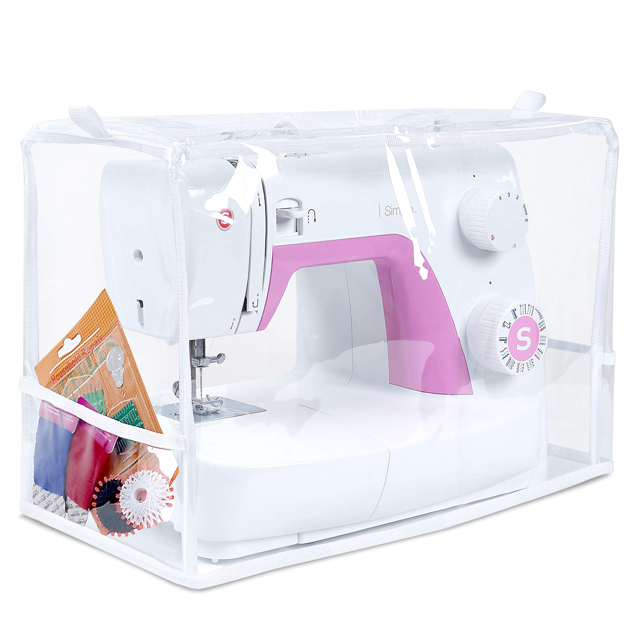 Sewing Machine Cover with Convenient Pockets - Protective Quilted Dust Cover Pro - Universal for Most Standard Singer & Brother Machines - | Rodi's (Clear)