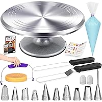 RFAQK 50PCs Cake Turntable Set -12" Aluminum Revolving Cake Stand- Professional Cake Decorating Supplies Kit with Straight & 