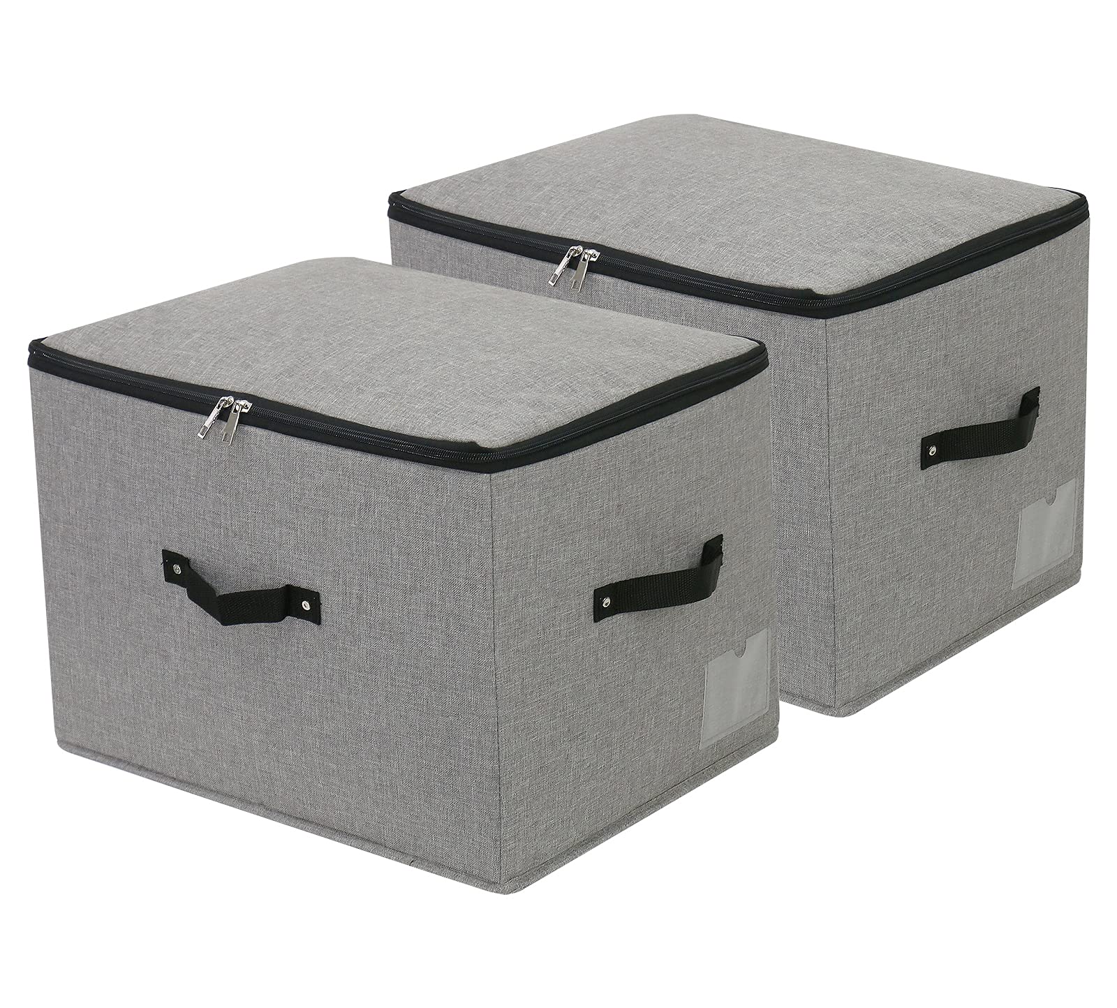 Omygarden Rigid Foldable Fabric Storage Box with Zipper lid, handle, Garment Bedding Storage Basket Organizer for Wardrobe Shelf, Washable, 44×33×31cm, Dark Grey, 2pack