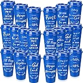 Skylety 20 Pack Christian Gifts for Men Women 16oz Reusable Bible Verse Tumbler Bulk Plastic Coffee Cups with Lids Inspirational Religious Church Gifts for Valentine Easter Birthday (Royal Blue)