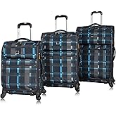 LUCAS Designer Luggage Collection - 3 Piece Softside Expandable Ultra Lightweight Spinner Suitcase Set - Travel Set includes 20 Inch Carry On, 24 Inch & 28 Inch Checked Suitcases (Old School Navy)