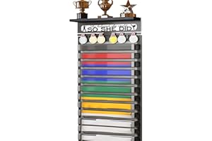 TL TONLOK 3 in 1 Karate and 12 Belts Taekwondo Belt Display Rack with Medal Hanger, Trophy/Photo Rack, and Felt Dustproof Design. (SO SHE DID, 12 Belts)