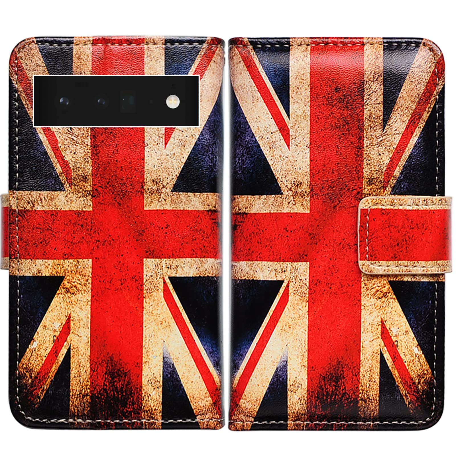 Bcov Pixel 6 Pro Case, Retro Union Jack Flag Leather Flip Phone Case Wallet Cover with Card Slot Holder Kickstand For Google Pixel 6 Pro