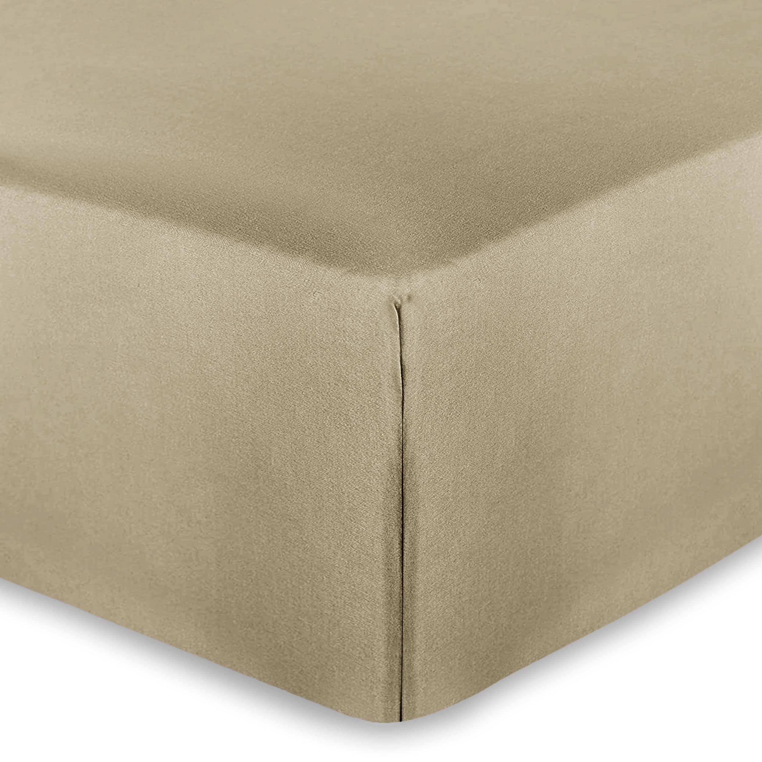 AMEHA Super King Fitted Sheet 25 cm Deep Soft Brushed Microfiber Fabric Easy Care Fade Resistant Fitted Bed Sheets (Beige, 180 x 200 cm)