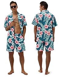 Poekuao Men's Hawaiian Matching Set Summer Beach