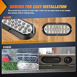 Nilight 6Inch Oval Tail Light 2PCS White 24LED Back