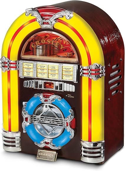 Amazon Crosley Cr1101a Ch Jukebox With Cd Player And Led Lighting Cherry By Crosley Crosley レコードプレーヤー