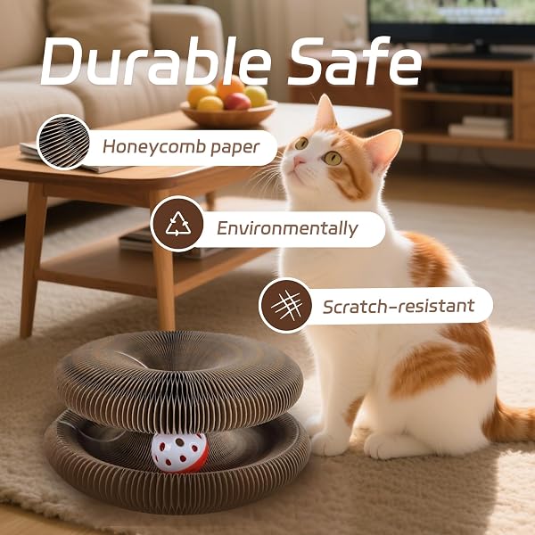 BFBAWM KITTY CURLS CAT TOYS,MAGIC ORGAN CAT SCRATCHING BOARD FOR INDOOR CATS, FOLDABLE ACCORDION HONEYCOMB SCRATCHER WITH BALL, INTERACTIVE TWISTY PAWS (2PCS)