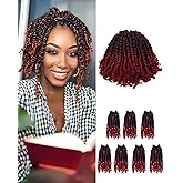 Super Short Passion Twist Crochet Hair for Black Women and Kids-6 Inch 7 Packs Ombre Burgundy Pre Looped Pre-twisted Passion Twist Hair,Bob Spring Kinky Twist Bohemian Curl(6"-7P,TBUG)