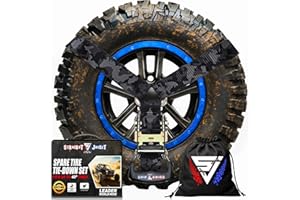 Y Strap for Spare Tire - Heavy Duty Spare Tire Strap for UTV, Offroad Accessories & Roof Rack, 3 Way Ratchet Strap Tie Down- 1.6" Wide, Can Secure Up to 40" Tire by Straight Jacket Crew (Black Camo)