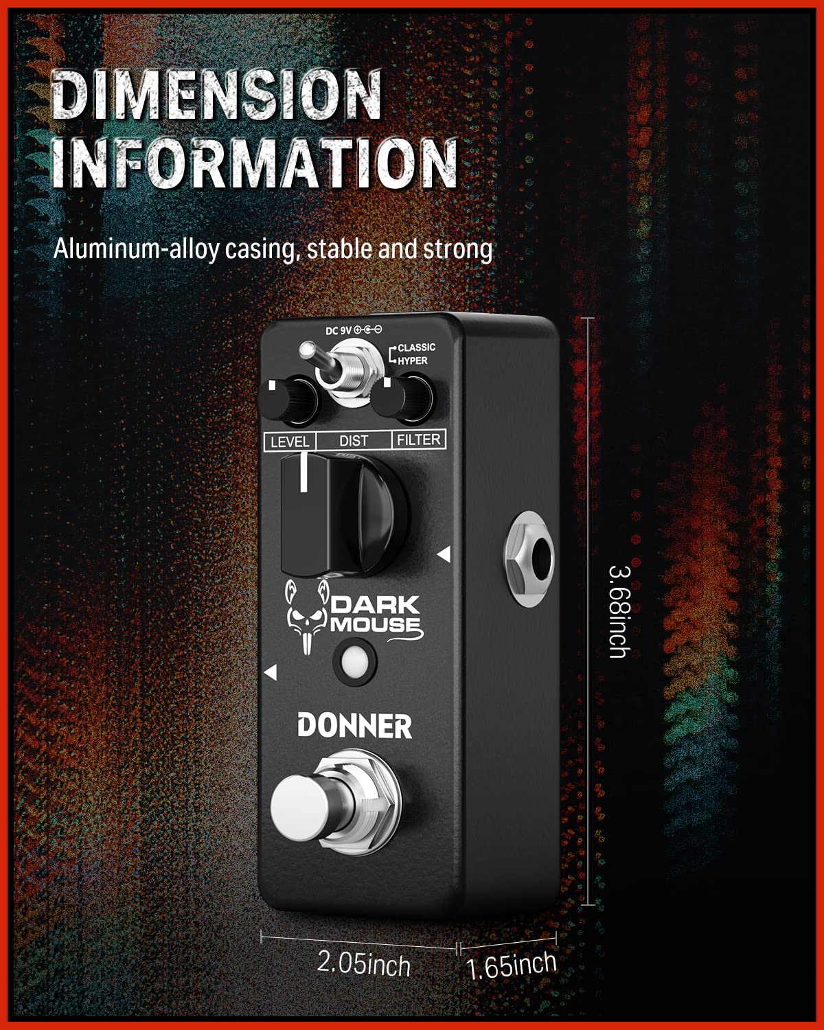 Donner Dark Mouse Distortion Pedal for Electric Guitar, 2 Modes Classic Hyper Crunch to Fuzzy Guitar Pedal True Bypass
